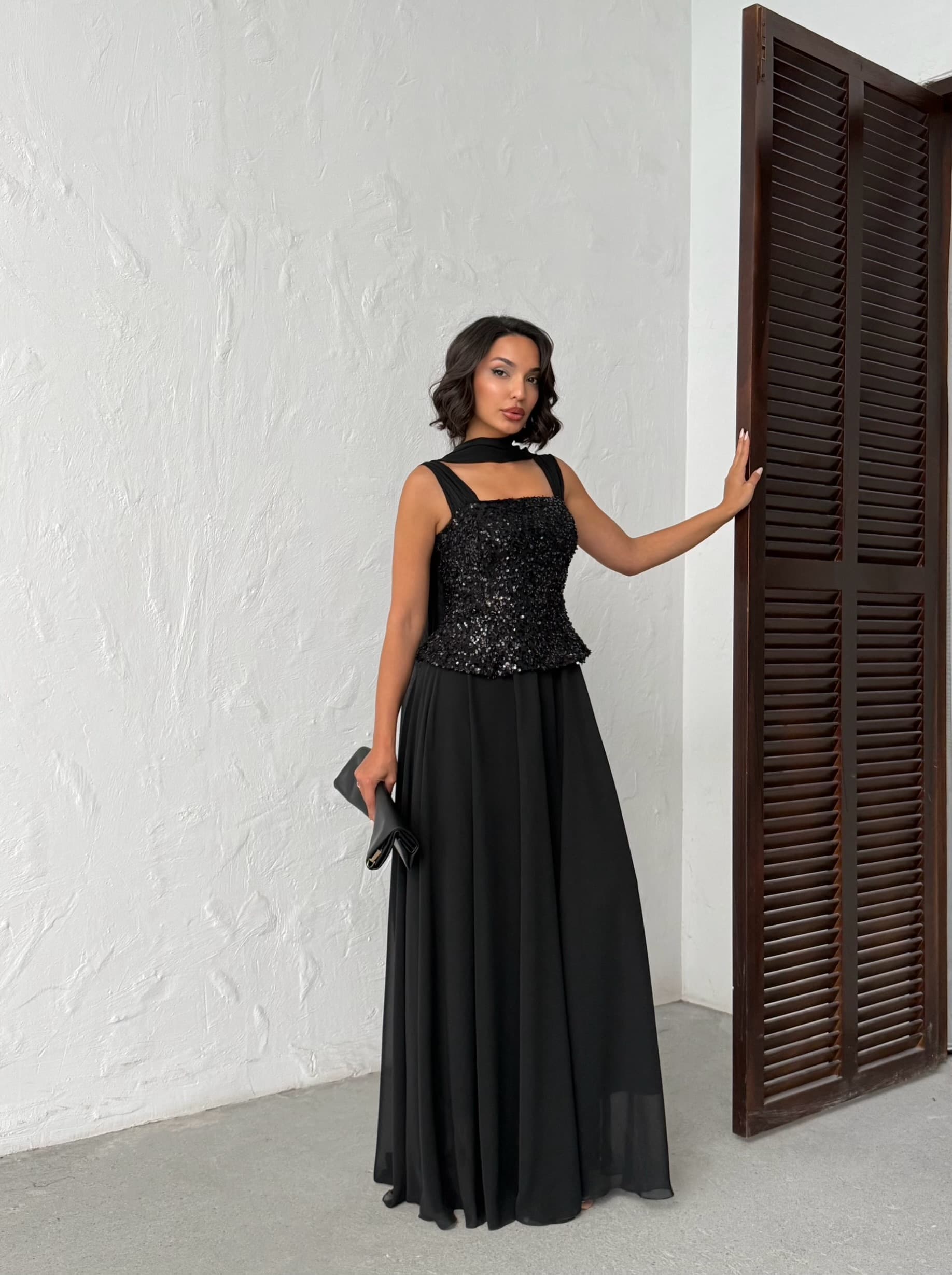 Şifon Garnili Abiye Elbise